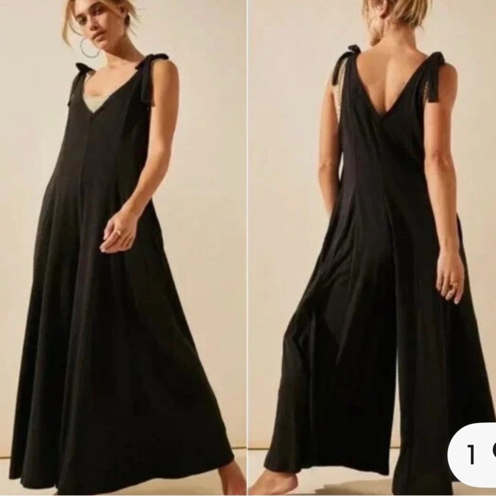 Free People Beach Alice One-Piece Jumpsuit Wide Leg Shoulder Tie small romper